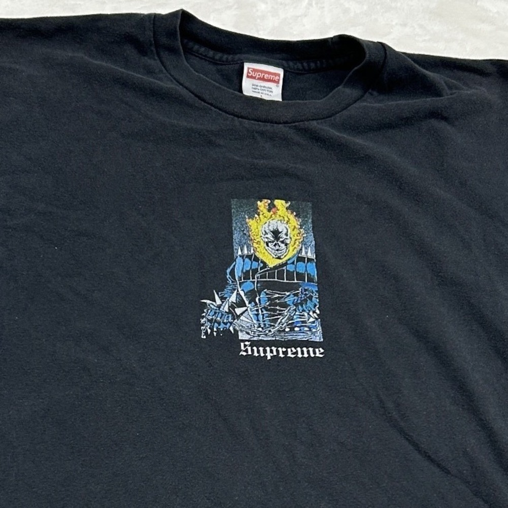 Supreme T-Shirt Mens Large Black Ghost Rider Burning Skull Graphic Tee